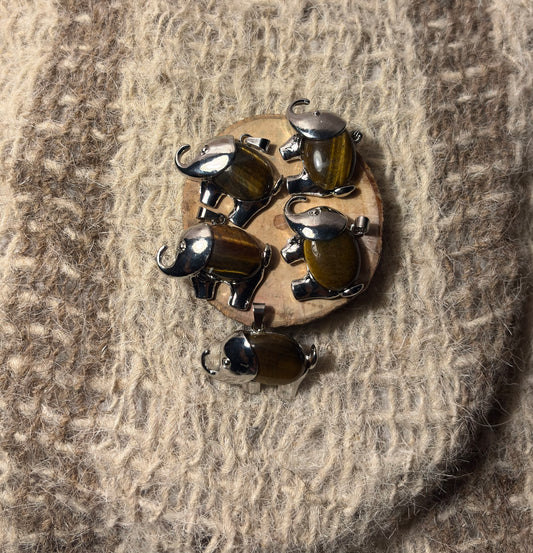 Tiger's Eye Crystal Elephant Pendant for confidence, abundance, prosperity, and success