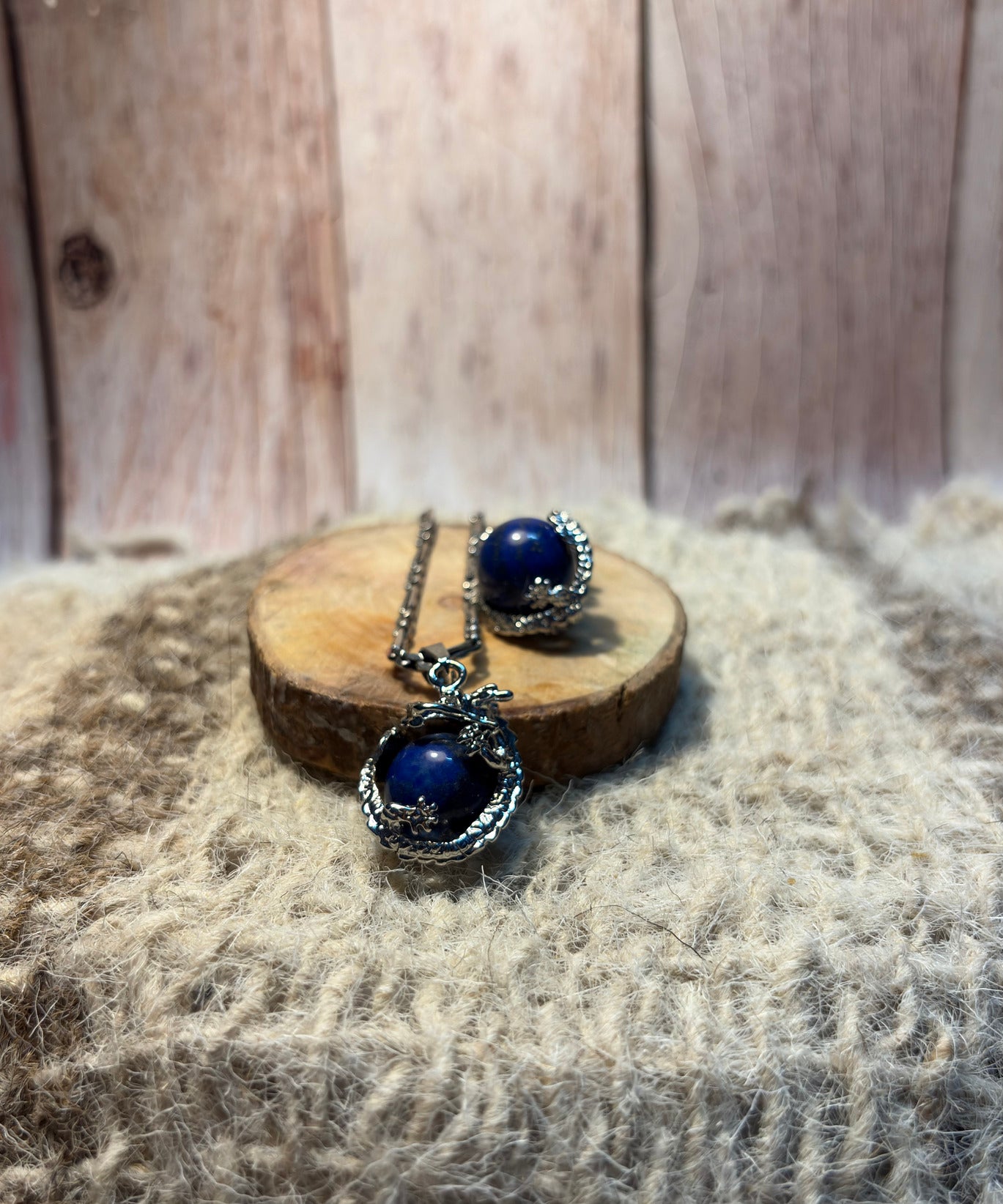 Lapis Lazuli Crystal Dragon Sphere Pendant for wisdom, intuition, confidence, and communication