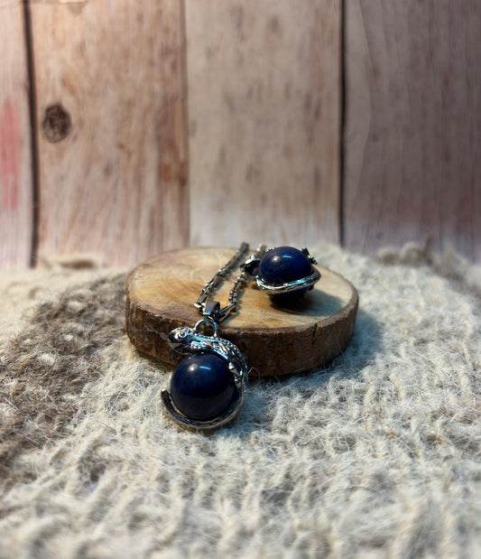 Lapis Lazuli Crystal Lizard Sphere Pendant for wisdom, intuition, confidence, and transformation