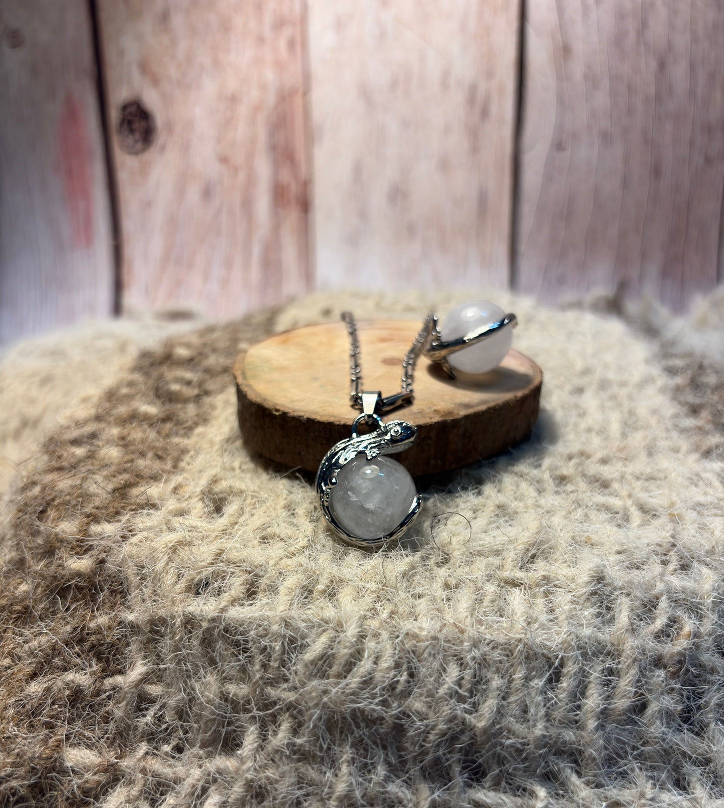 Clear Quartz Crystal Lizard Sphere Pendant for clarity, healing, spiritual growth, and energy cleansing