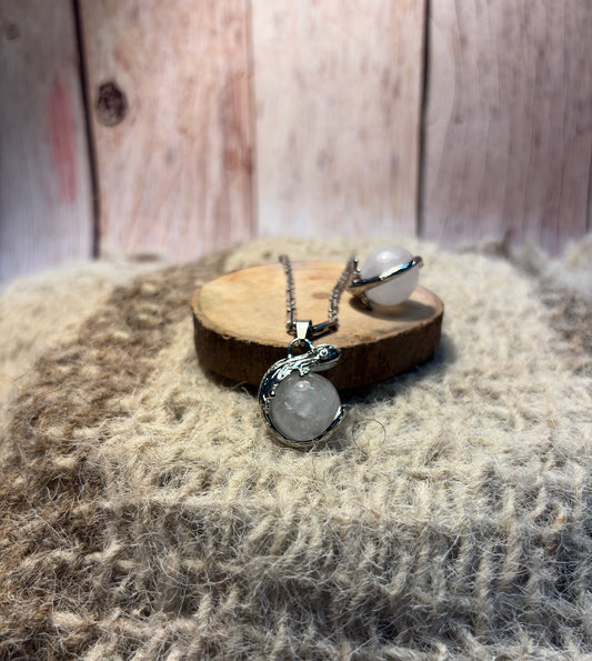 Clear Quartz Crystal Lizard Sphere Pendant for clarity, healing, spiritual growth, and energy cleansing