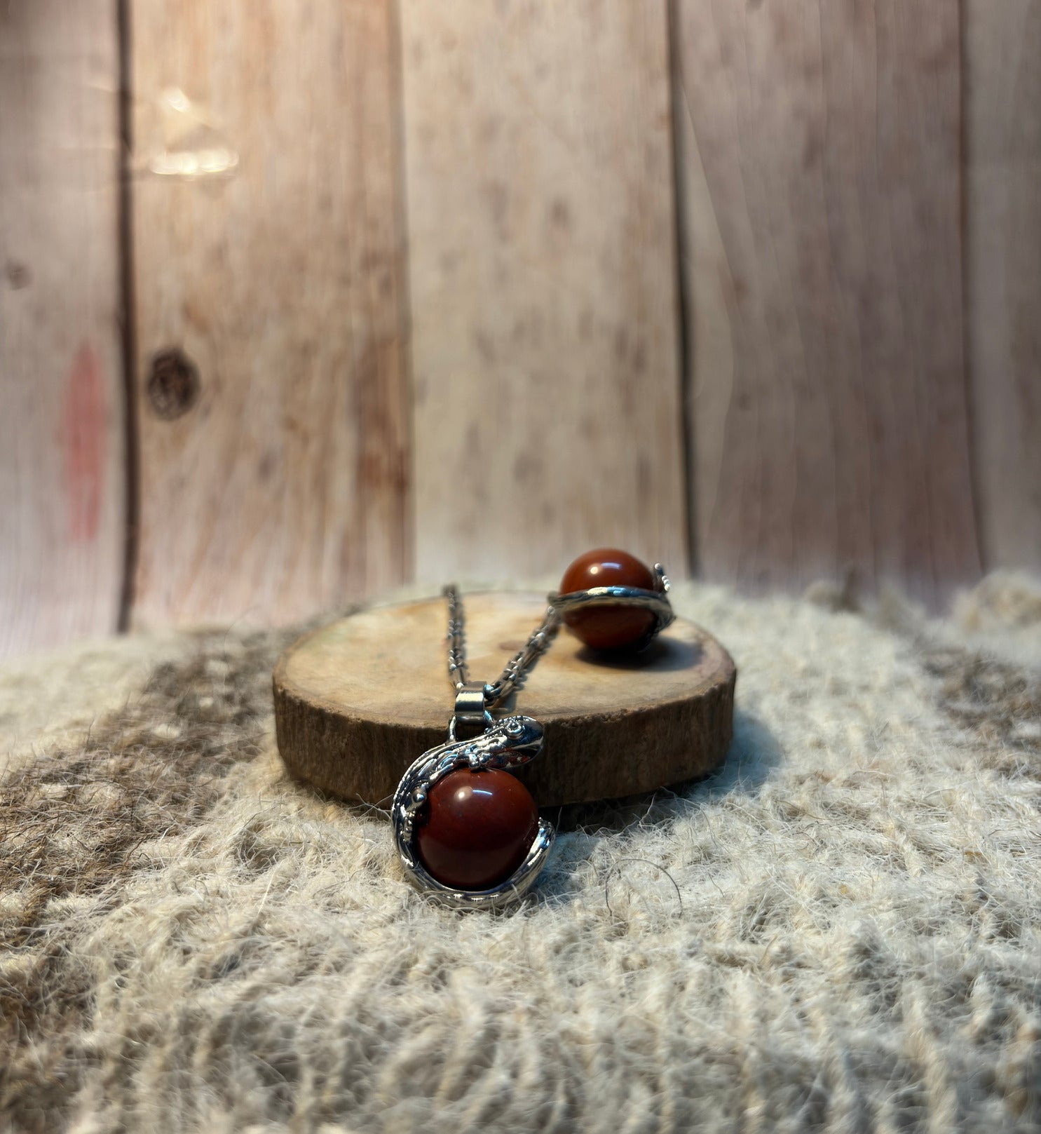 Red Jasper Crystal Lizard Sphere Pendant for grounding, strength, protection, and transformation
