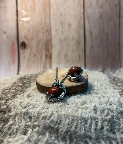 Red Jasper Crystal Dragon Sphere Pendant for grounding, courage, protection, and manifestation