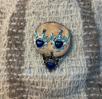 Lapis Lazuli crystal winged heart necklace symbolizing wisdom, protection, and self-expression