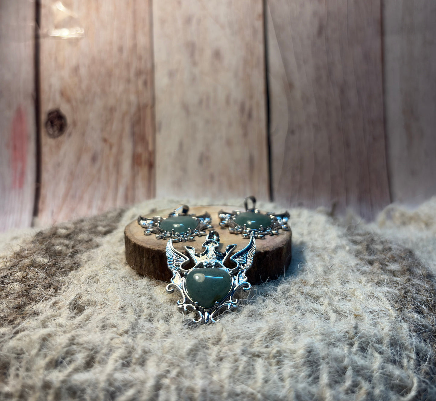 Green Aventurine Crystal Heart of Wings Big Pendant for luck, abundance, and prosperity