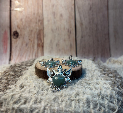 Green Aventurine Crystal Heart of Wings Big Pendant for luck, abundance, and prosperity