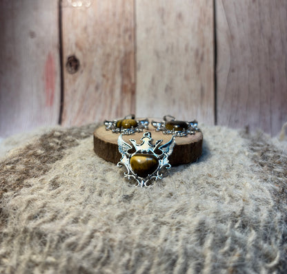 Tiger's Eye Crystal Heart Of Wings Big Pendant for confidence, abundance, courage, and success