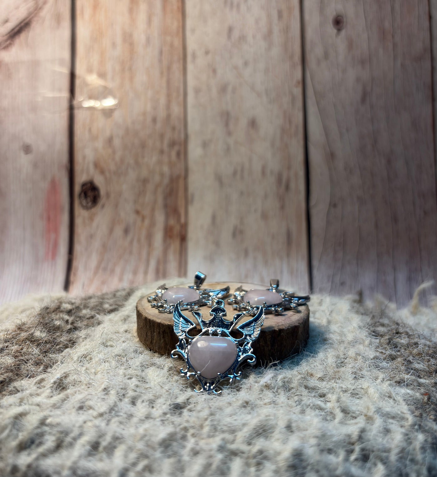 Rose Quartz Crystal Heart Of Wings Big Pendant for love, self-love, and emotional healing
