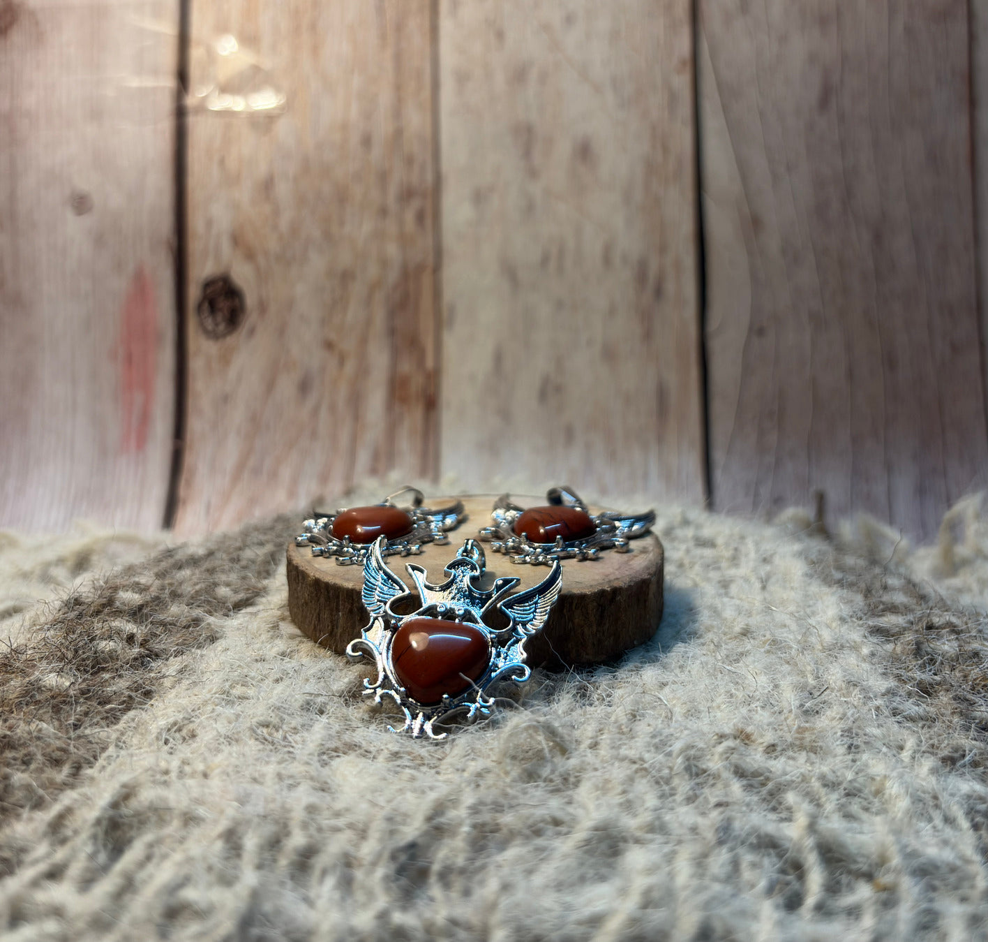 Red Jasper Crystal Heart Of Wings Big Pendant for grounding, strength, vitality, and emotional healing