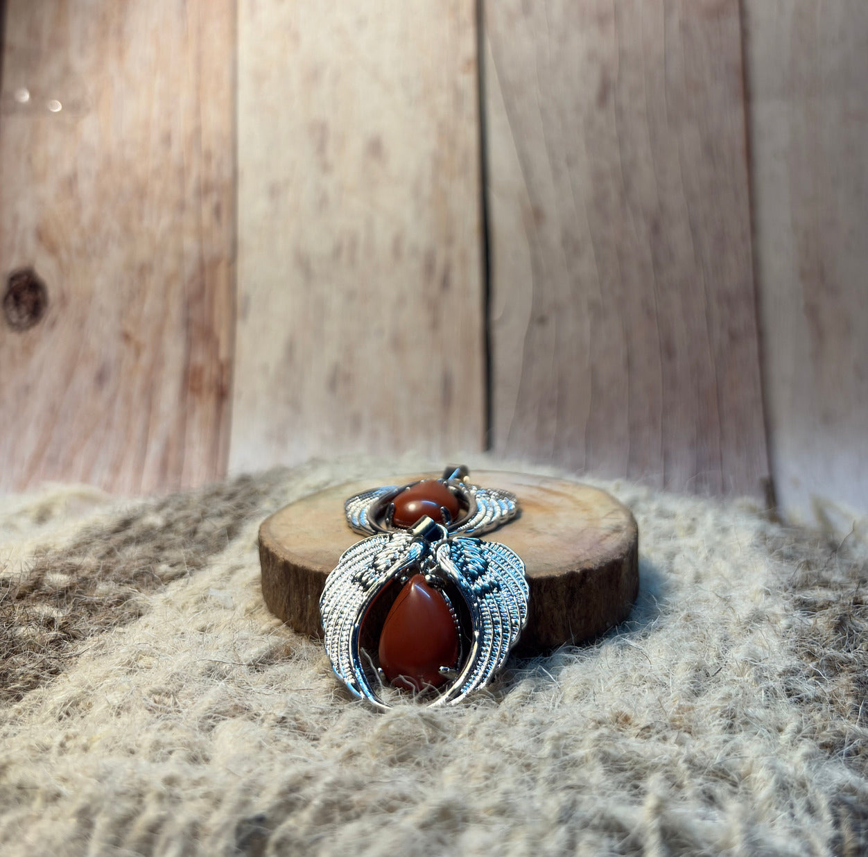 Red Jasper Crystal Angel Wings Pendant for grounding, protection, strength, and emotional healing