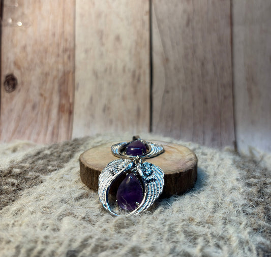 Amethyst Crystal Angel Wings Pendant for spiritual protection, intuition, and inner peace