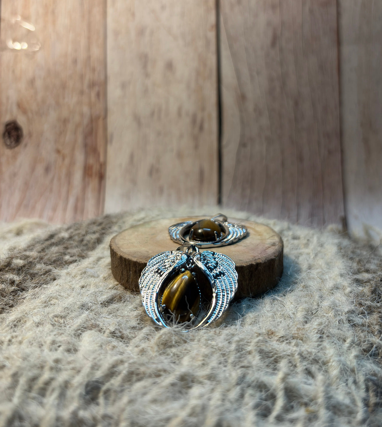 Tiger's Eye Crystal Angel Wings Pendant for confidence, protection, abundance, and success