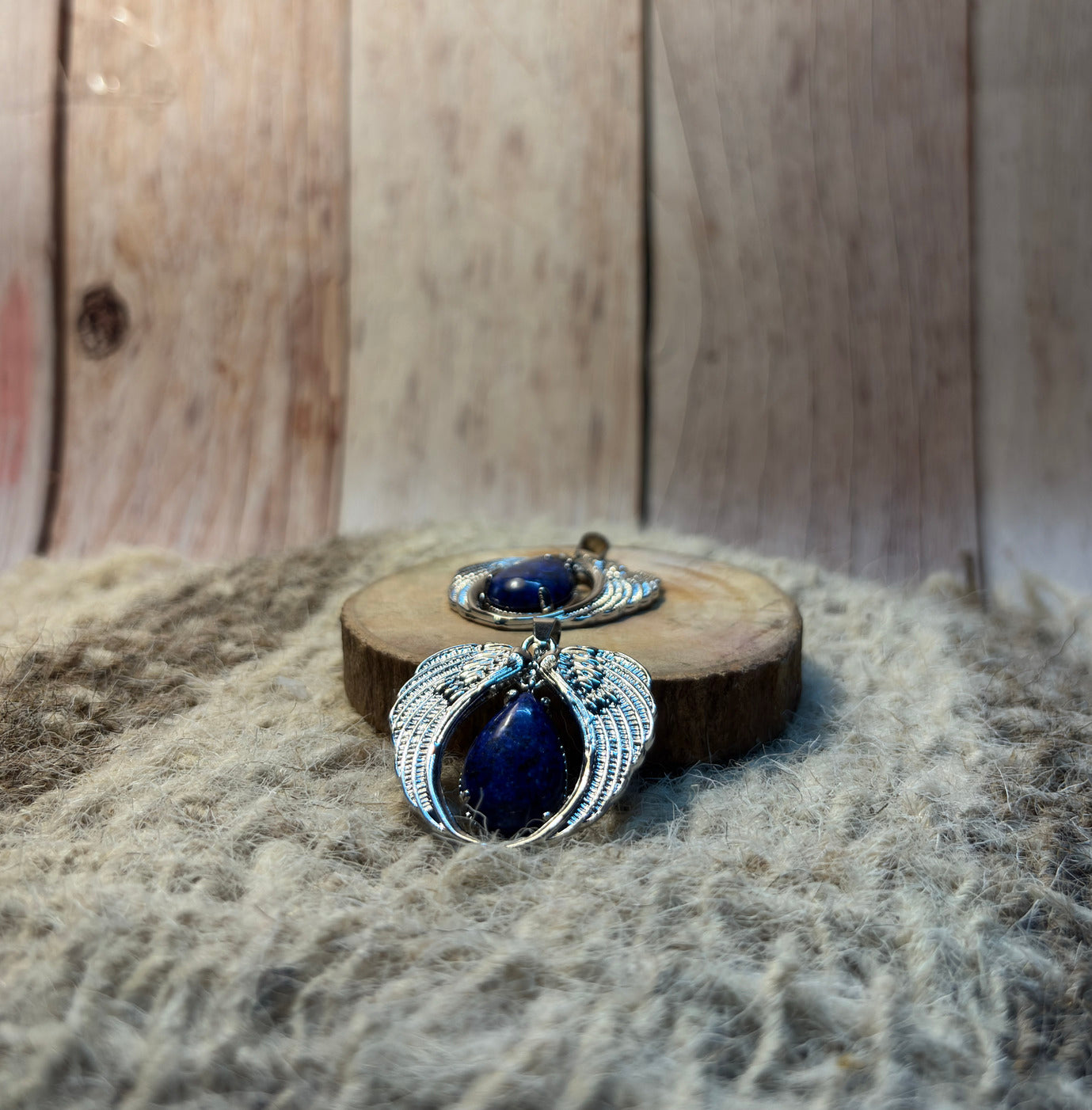 Lapis Lazuli Crystal Angel Wings Pendant for wisdom, intuition, divine guidance, and communication