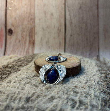 Lapis Lazuli Crystal Angel Wings Pendant for wisdom, intuition, divine guidance, and communication