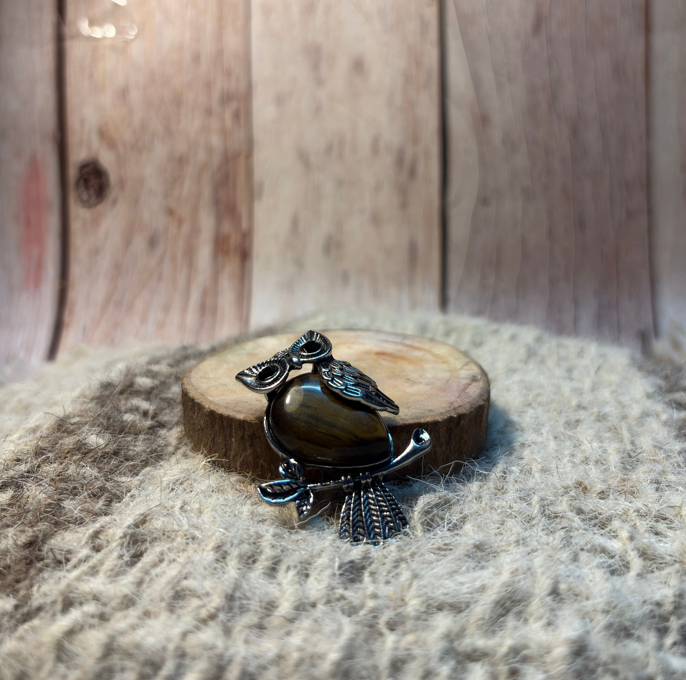 Tiger's Eye Crystal Owl Pendant for wisdom, confidence, abundance, and protection