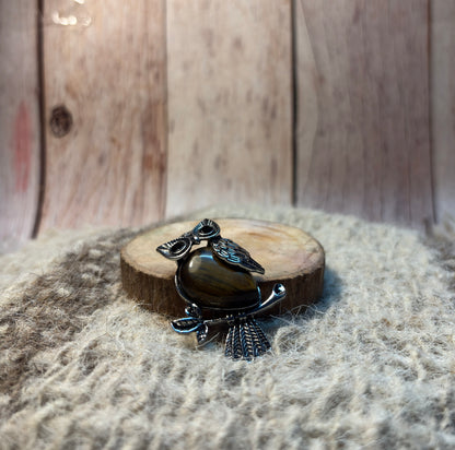 Tiger's Eye Crystal Owl Pendant for wisdom, confidence, abundance, and protection