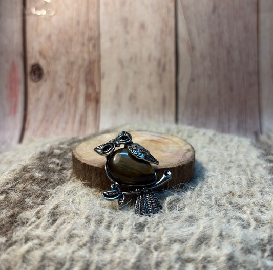 Tiger's Eye Crystal Owl Pendant for wisdom, confidence, abundance, and protection