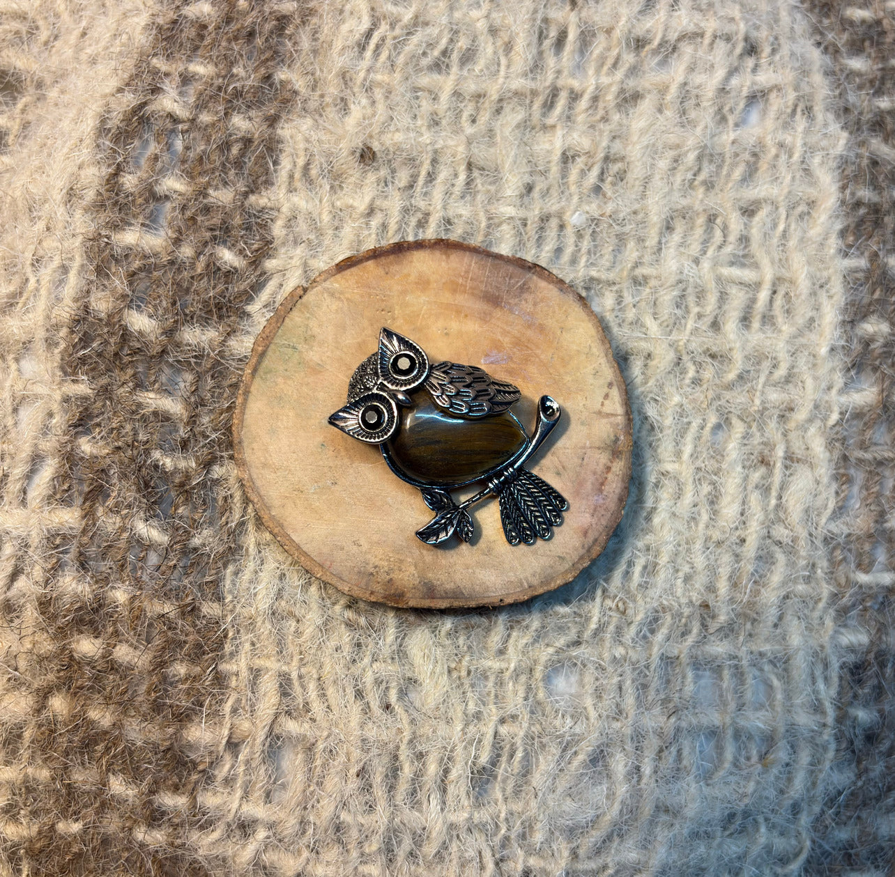 Tiger's Eye crystal owl necklace symbolizing wisdom, success, and personal power