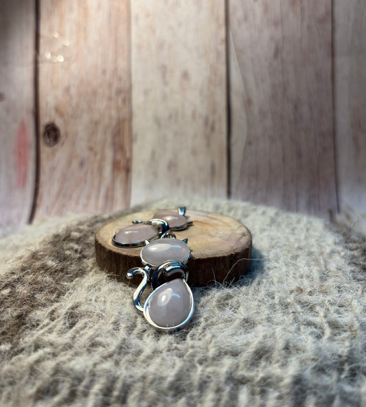 Rose Quartz Crystal Cat Pendant for love, self-love, emotional healing, and Heart Chakra balance