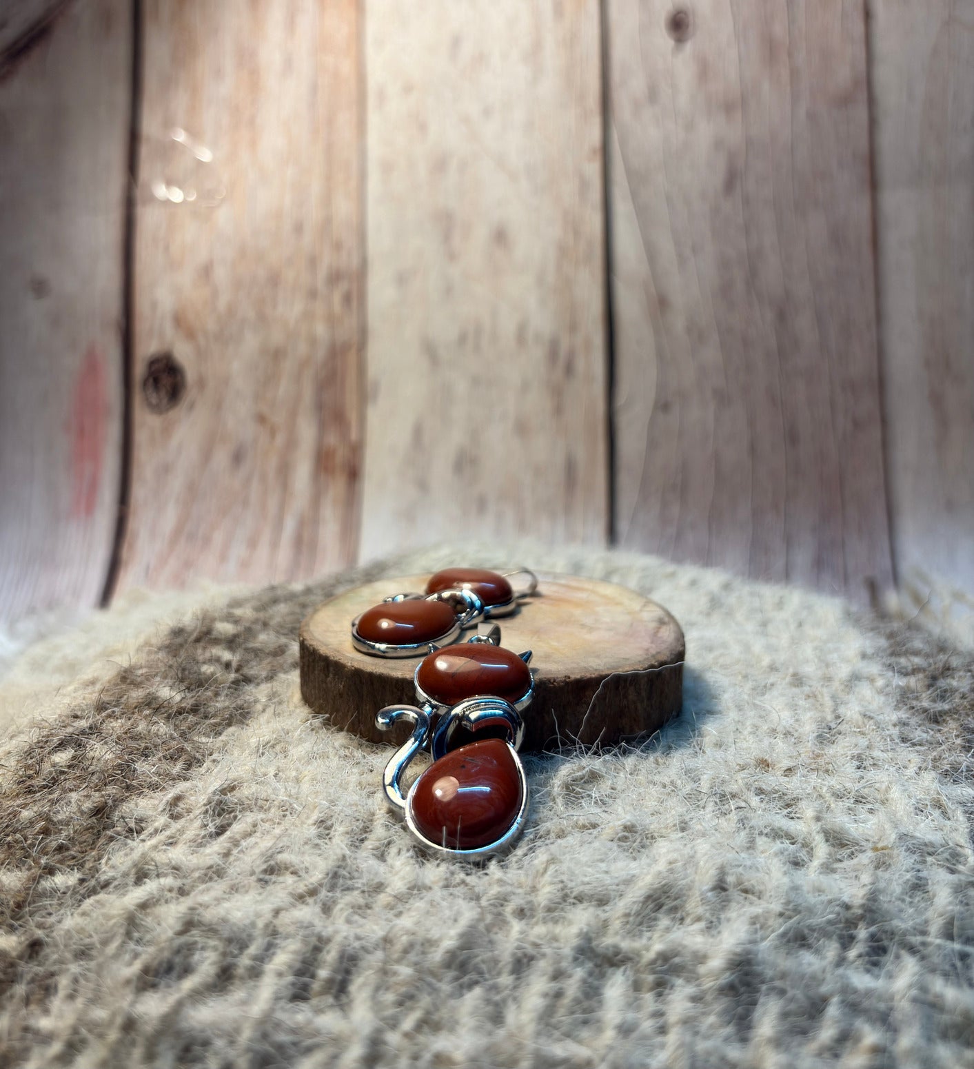 Red Jasper Crystal Cat Pendant for grounding, strength, protection, and emotional healing