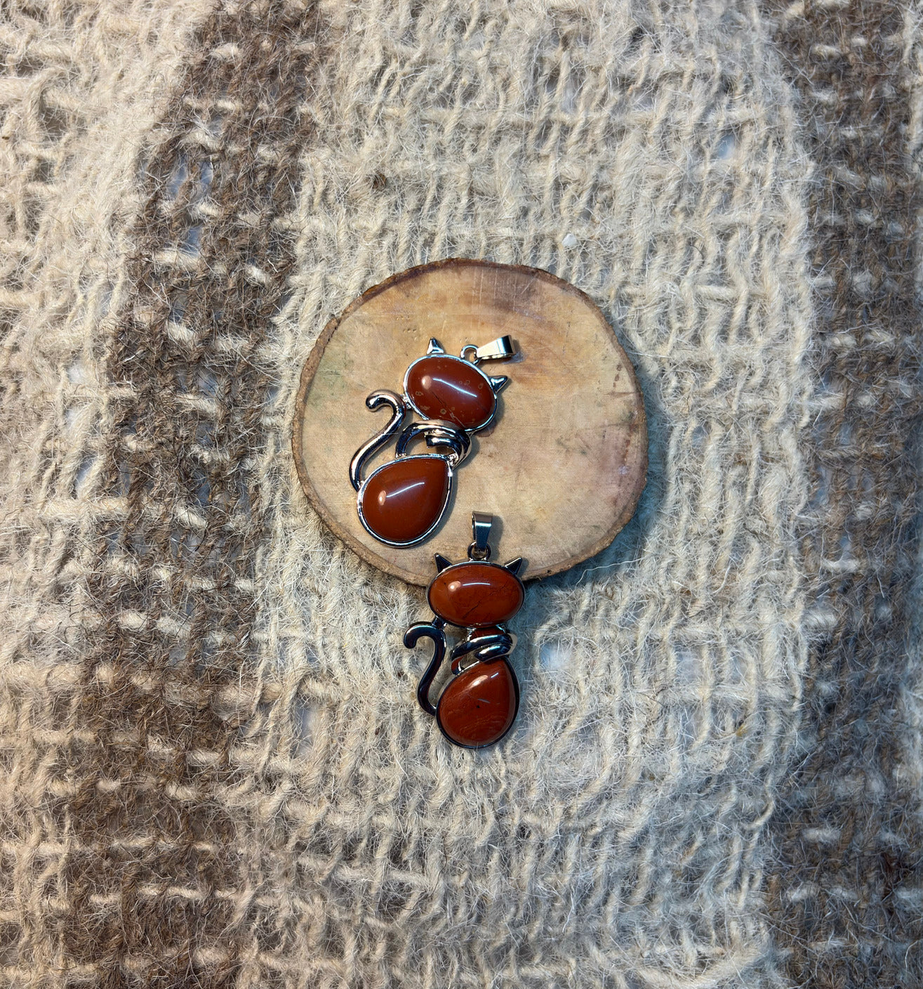 Red Jasper crystal cat necklace for confidence, vitality, and personal power