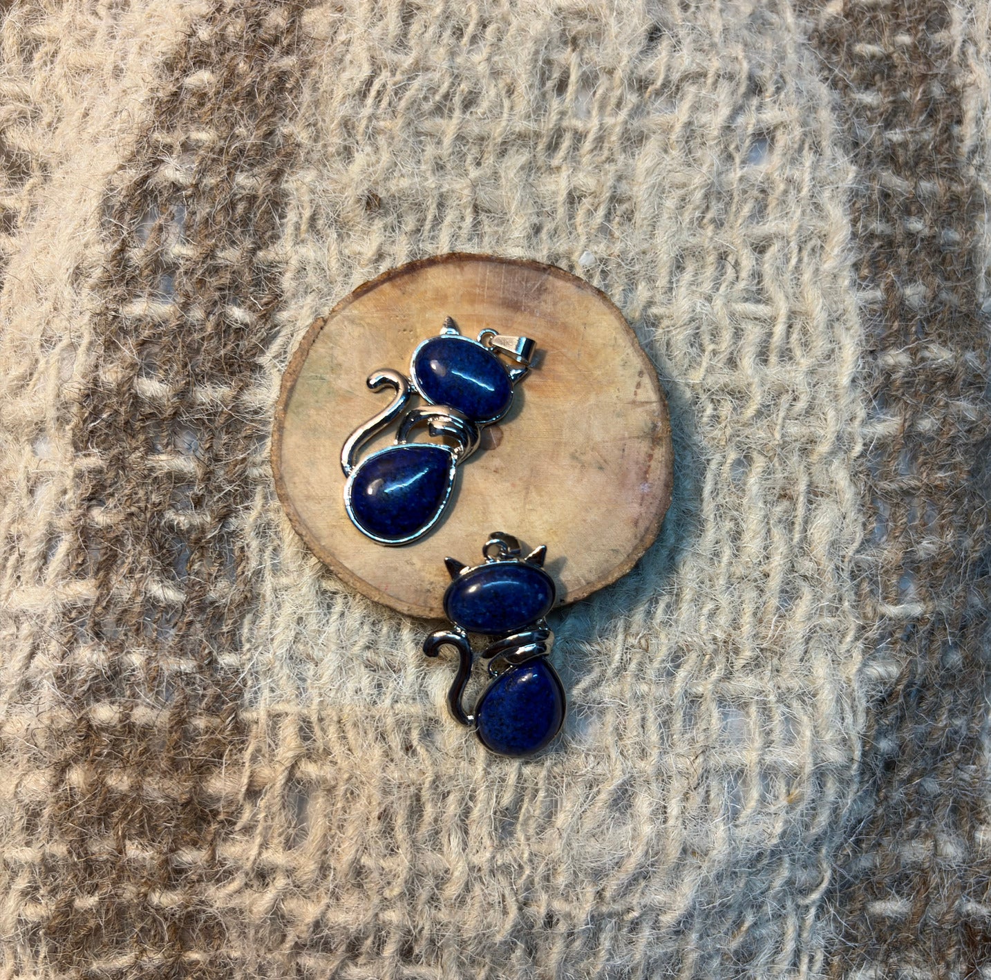 Lapis Lazuli Crystal Cat Pendant for wisdom, intuition, confidence, and self-expression
