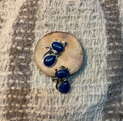 Lapis Lazuli Crystal Cat Pendant for wisdom, intuition, confidence, and self-expression