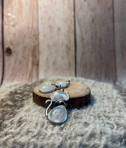 Clear Quartz Crystal Cat Pendant for healing, clarity, spiritual growth, and chakra balancing