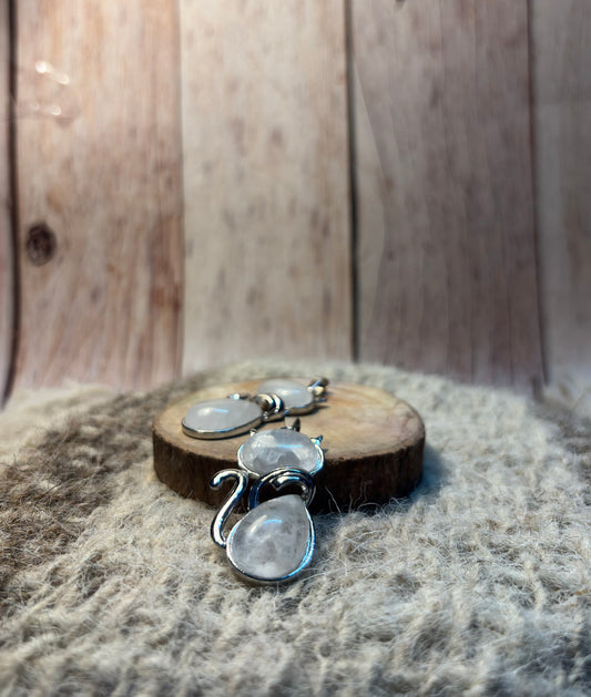 Clear Quartz Crystal Cat Pendant for healing, clarity, spiritual growth, and chakra balancing