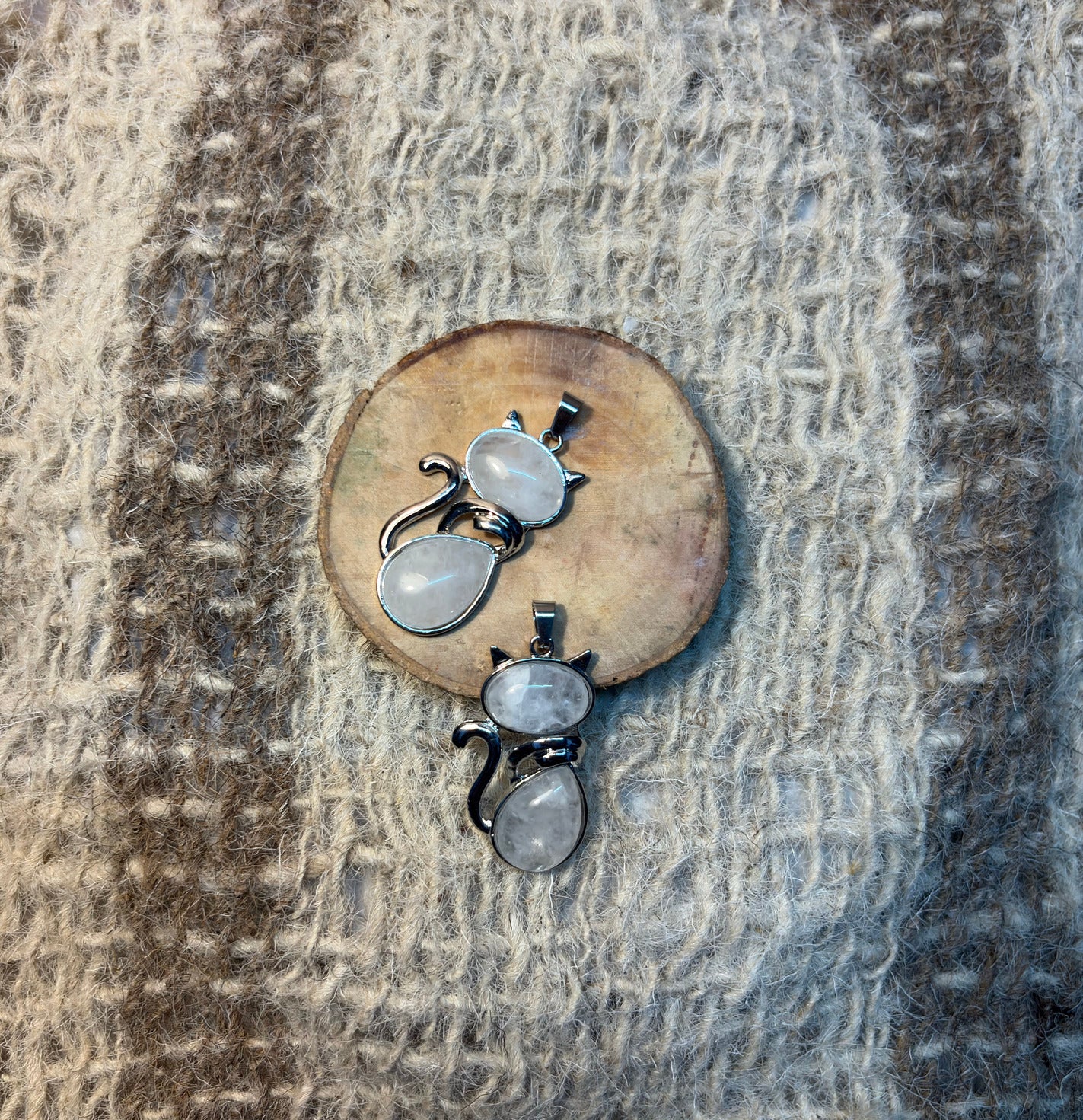 Clear Quartz crystal cat necklace for Crown Chakra activation and spiritual awareness