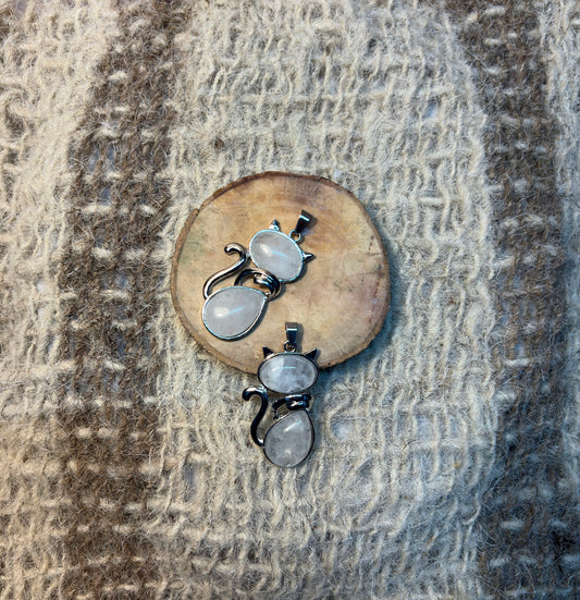 Clear Quartz crystal cat necklace for Crown Chakra activation and spiritual awareness