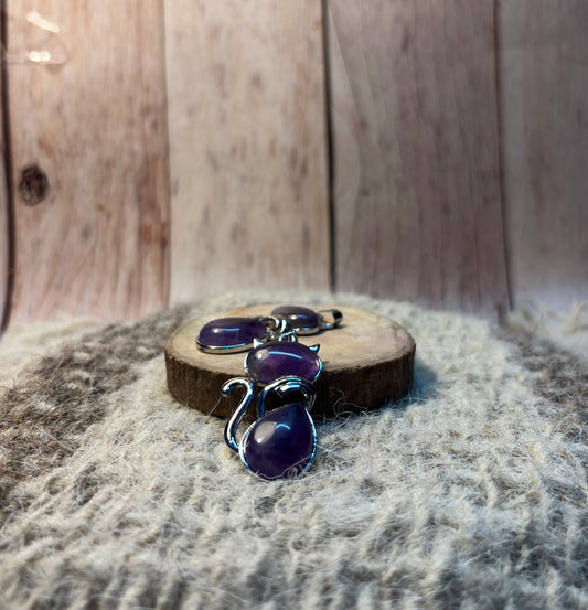Amethyst Crystal Cat Pendant for protection, intuition, spiritual growth, and emotional healing