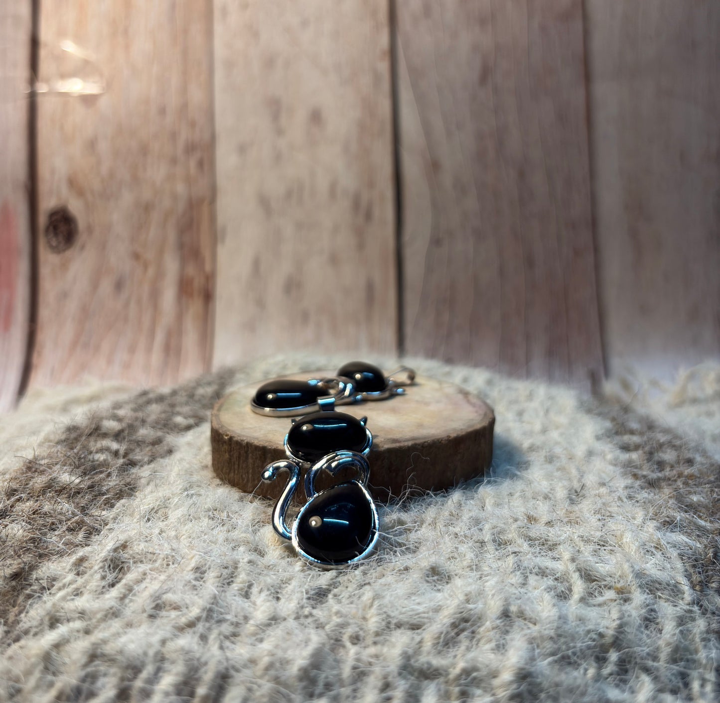 Black Obsidian Crystal Cat Pendant for protection, grounding, and spiritual transformation