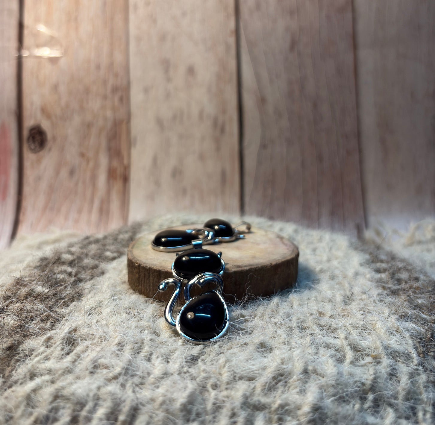 Black Obsidian Crystal Cat Pendant for protection, grounding, and spiritual transformation