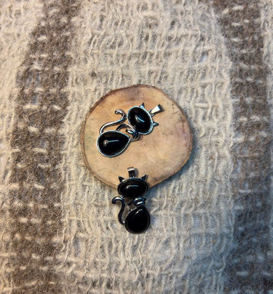 Black Obsidian crystal cat necklace for grounding, protection, and emotional healing
