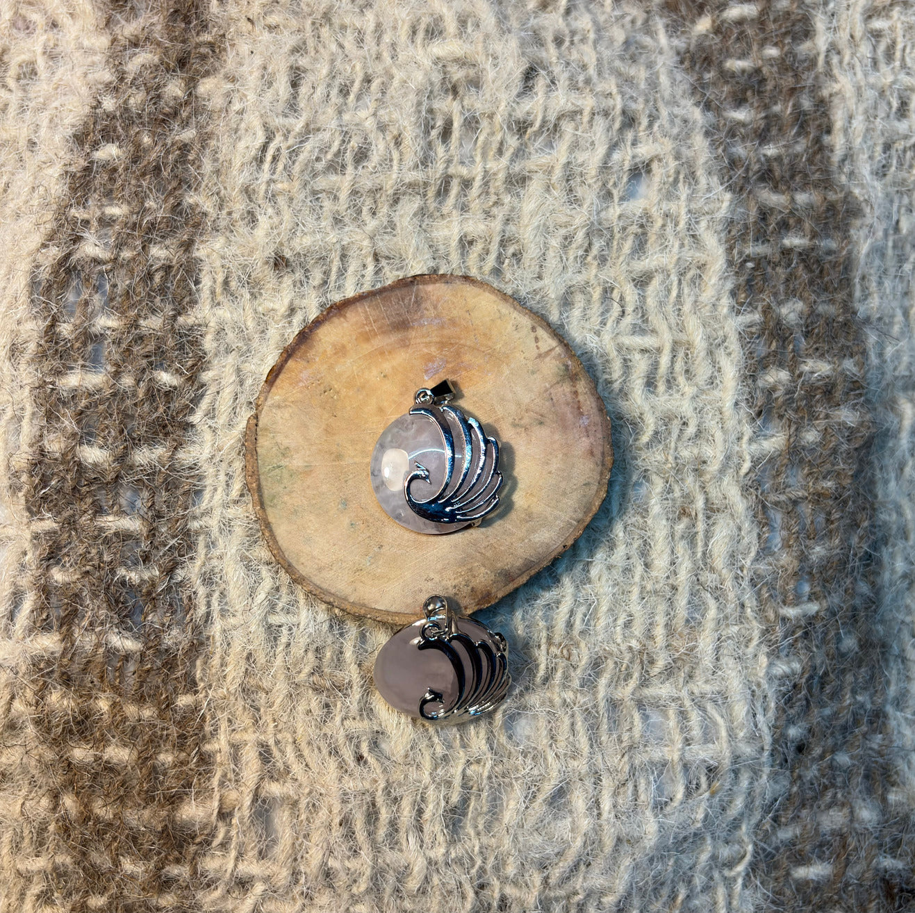 Rose Quartz crystal peacock necklace for love, compassion, and emotional healing