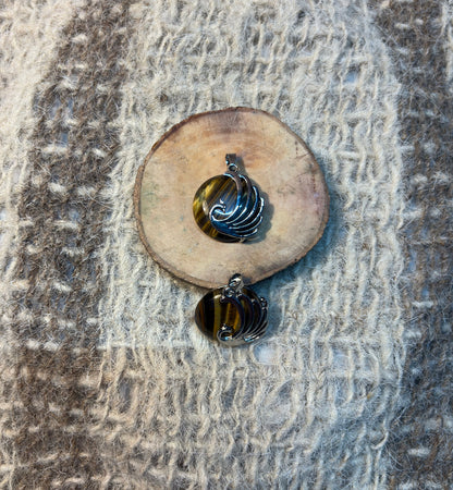Tiger's Eye Crystal Peacock Pendant for confidence, abundance, protection, and personal power