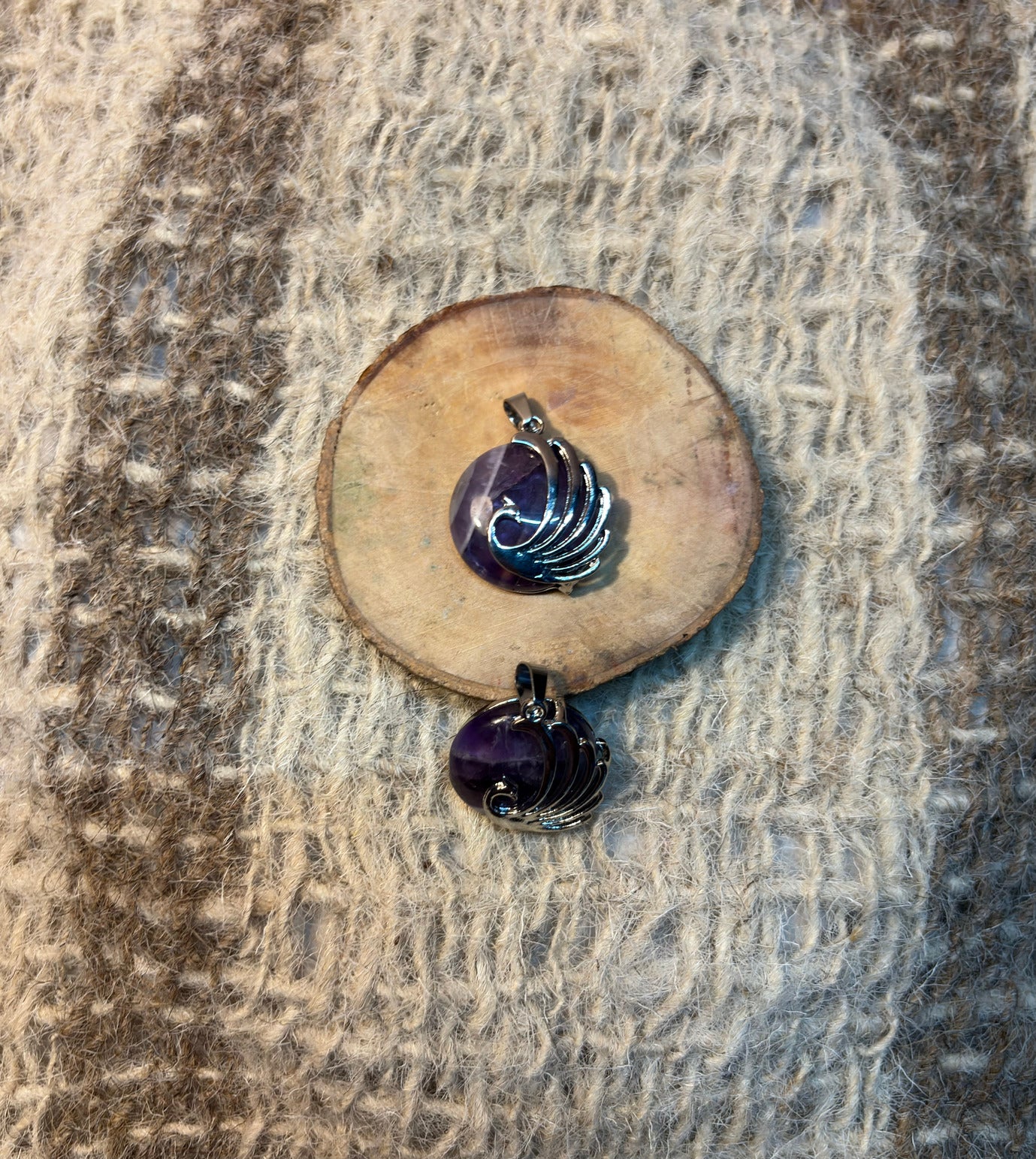 Amethyst crystal peacock necklace for meditation, intuition, and spiritual awareness
