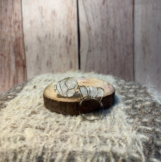 Clear Quartz Crystal Raw Ring for clarity, healing, and spiritual growth