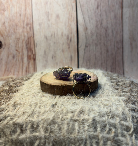 Amethyst raw crystal ring symbolizing intuition, wisdom, and spiritual growth