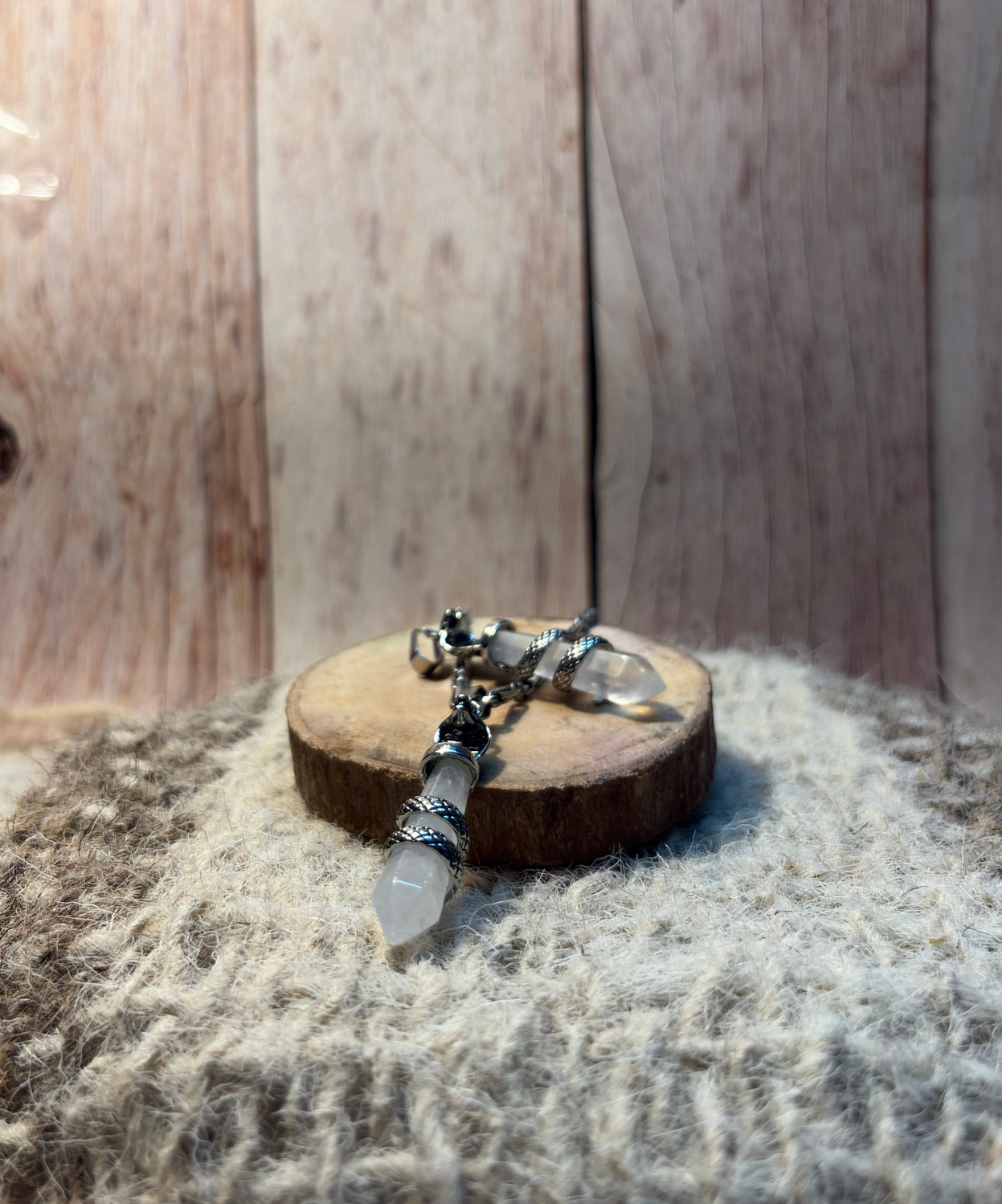 Clear Quartz Crystal Snake Point Pendant for clarity, healing, spiritual growth, and energy balance