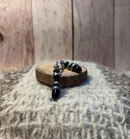 Black Obsidian Crystal Snake Point Pendant for protection, grounding, and transformation