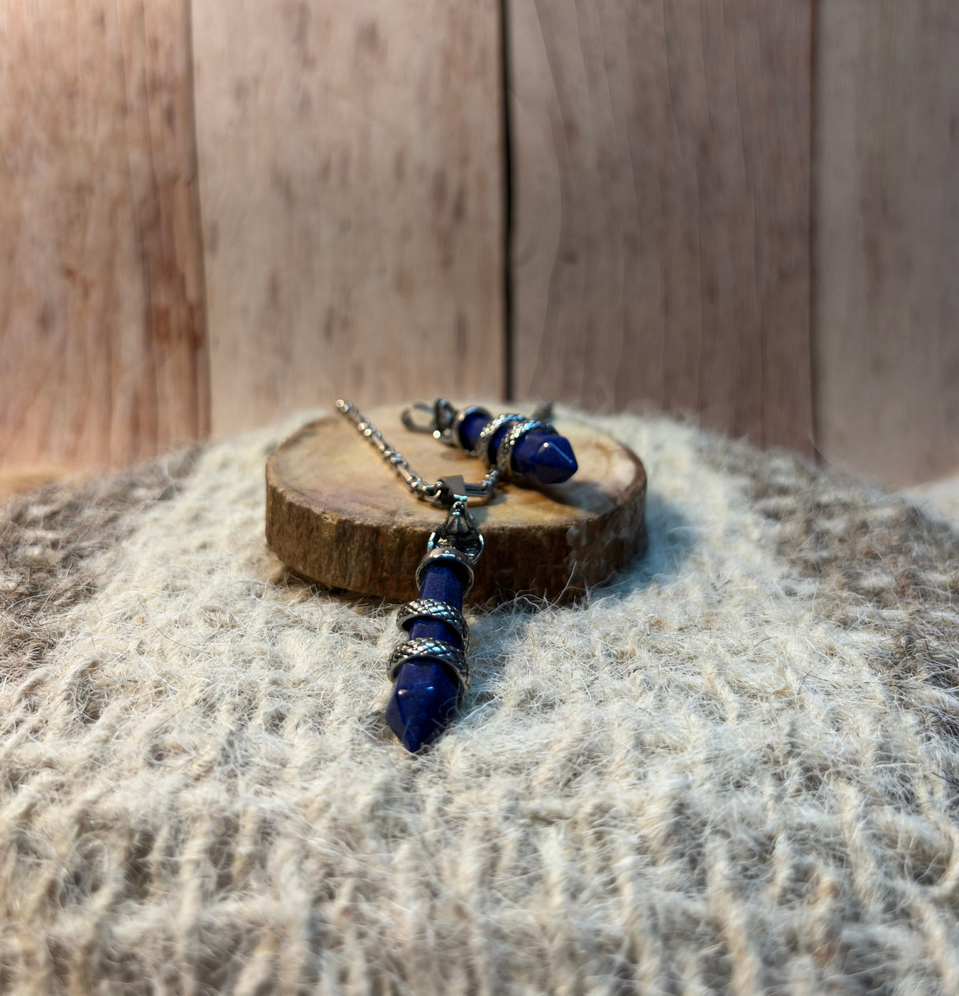 Lapis Lazuli Crystal Snake Point Pendant for wisdom, intuition, confidence, and communication