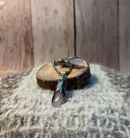 Rose Quartz Crystal Wings Point Pendant for love, emotional healing, and self-love
