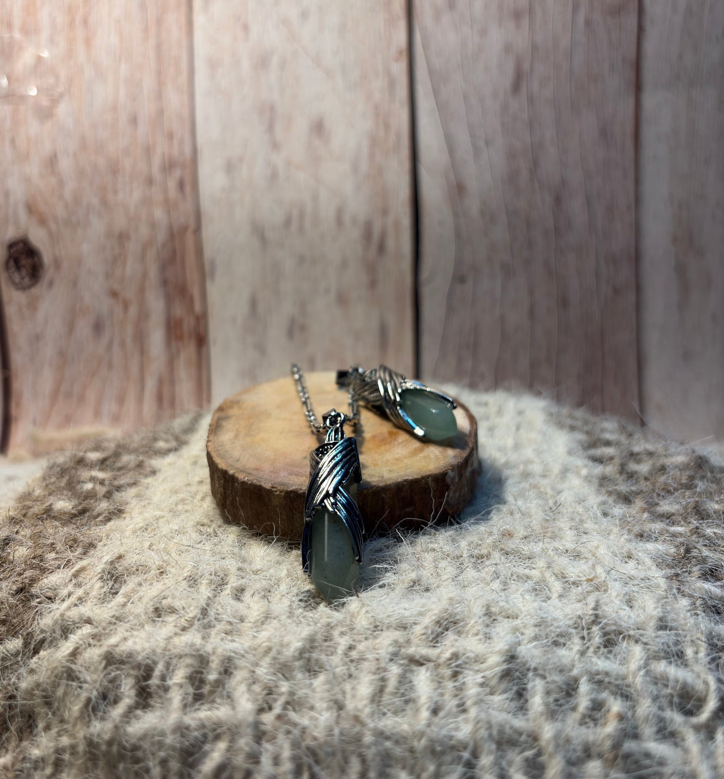 Green Aventurine Crystal Wings Point Pendant for luck, prosperity, abundance, and success