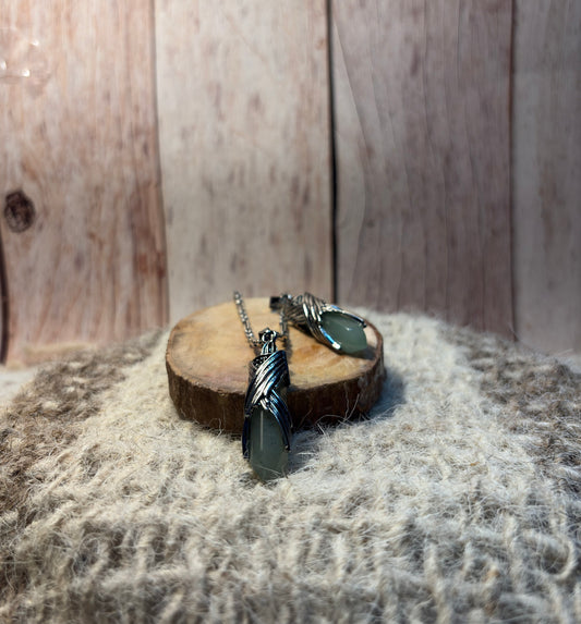 Green Aventurine Crystal Wings Point Pendant for luck, prosperity, abundance, and success