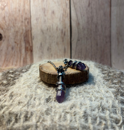 Amethyst Crystal Snake Point Pendant for intuition, protection, spiritual growth, and emotional balance