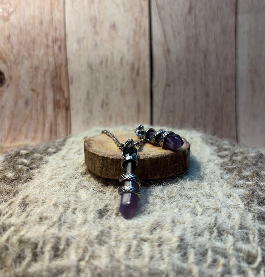Amethyst Crystal Snake Point Pendant for intuition, protection, spiritual growth, and emotional balance