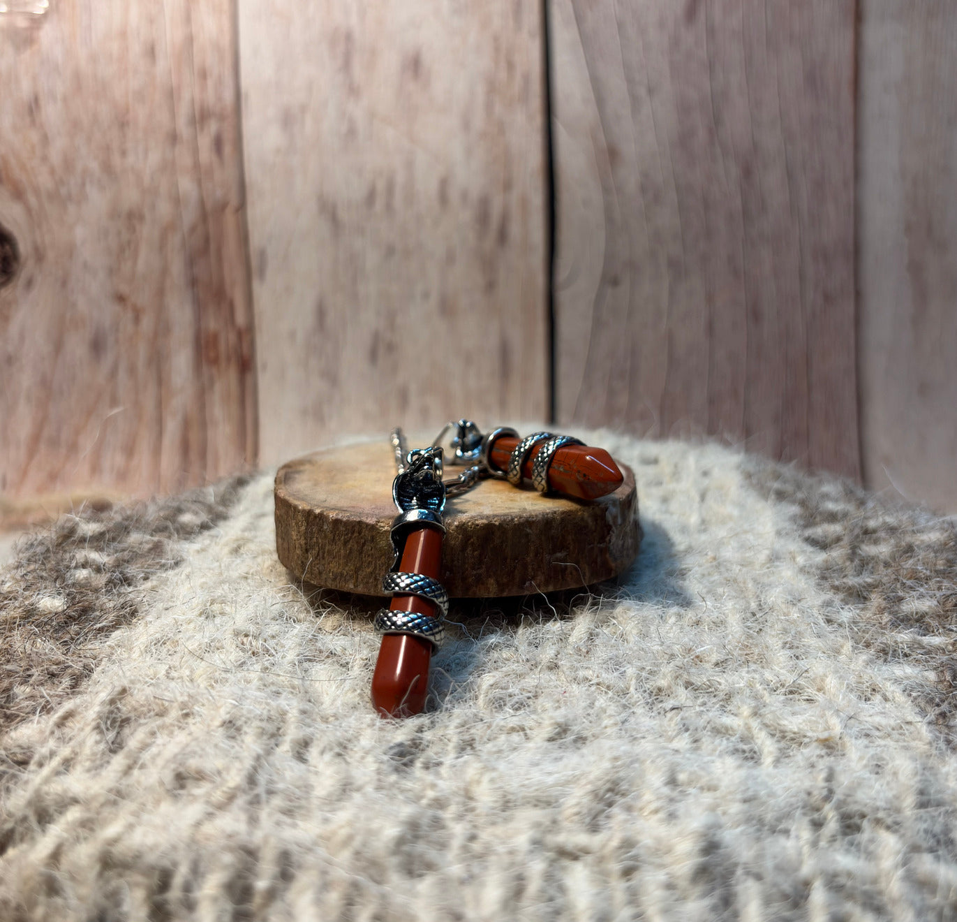 Red Jasper Crystal Snake Point Pendant for grounding, protection, confidence, and personal power