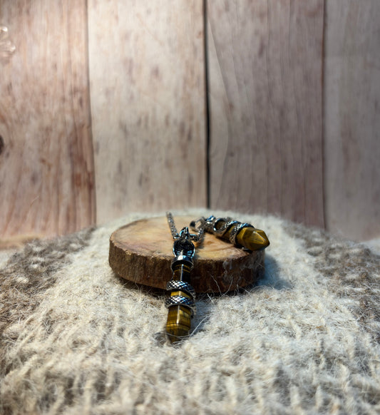 Tiger's Eye Crystal Snake Point Pendant for confidence, success, protection, and personal power